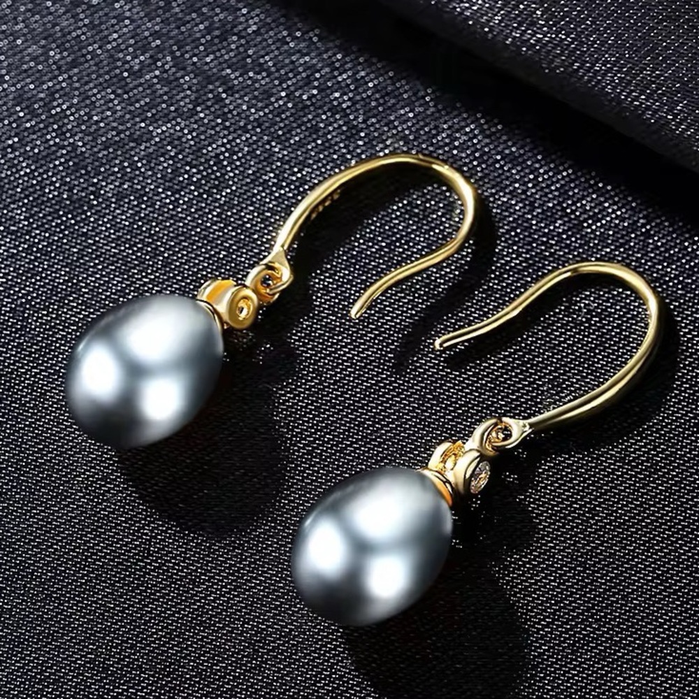•Fashion Vintage 925 Sterling Silver Gold Plated Natural Pearl Hoop Earrings